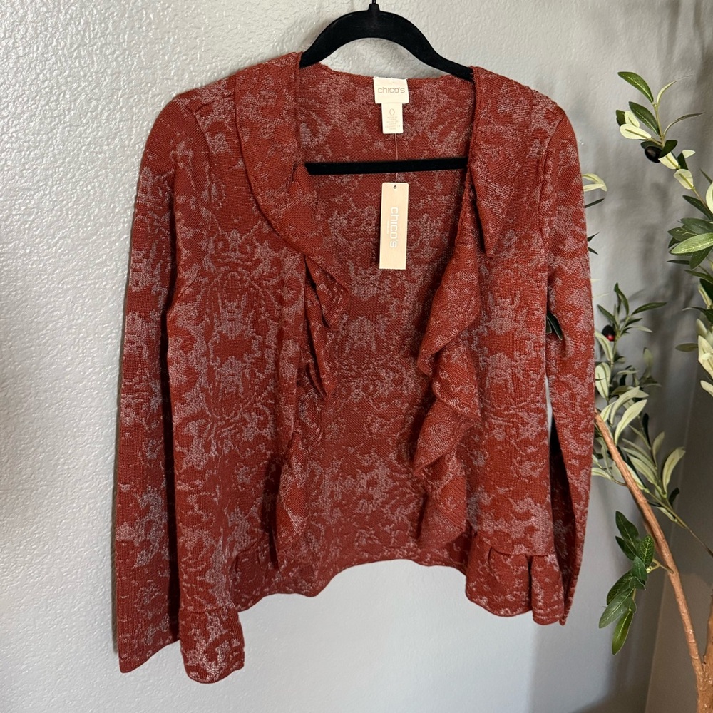 Chicos Burnout Cardigan- Rich Mahogany